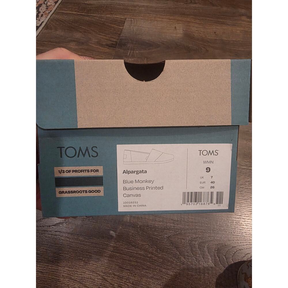 TOMS Alpargata Blue Monkey Business Printed Canvas Shoes Women's Size 9 - Picture 4 of 5
